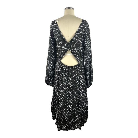 BY ANTHROPOLOGIE Agatha Midi Dress Black White Polka Dot Size 14 Twist Back - Picture 3 of 8